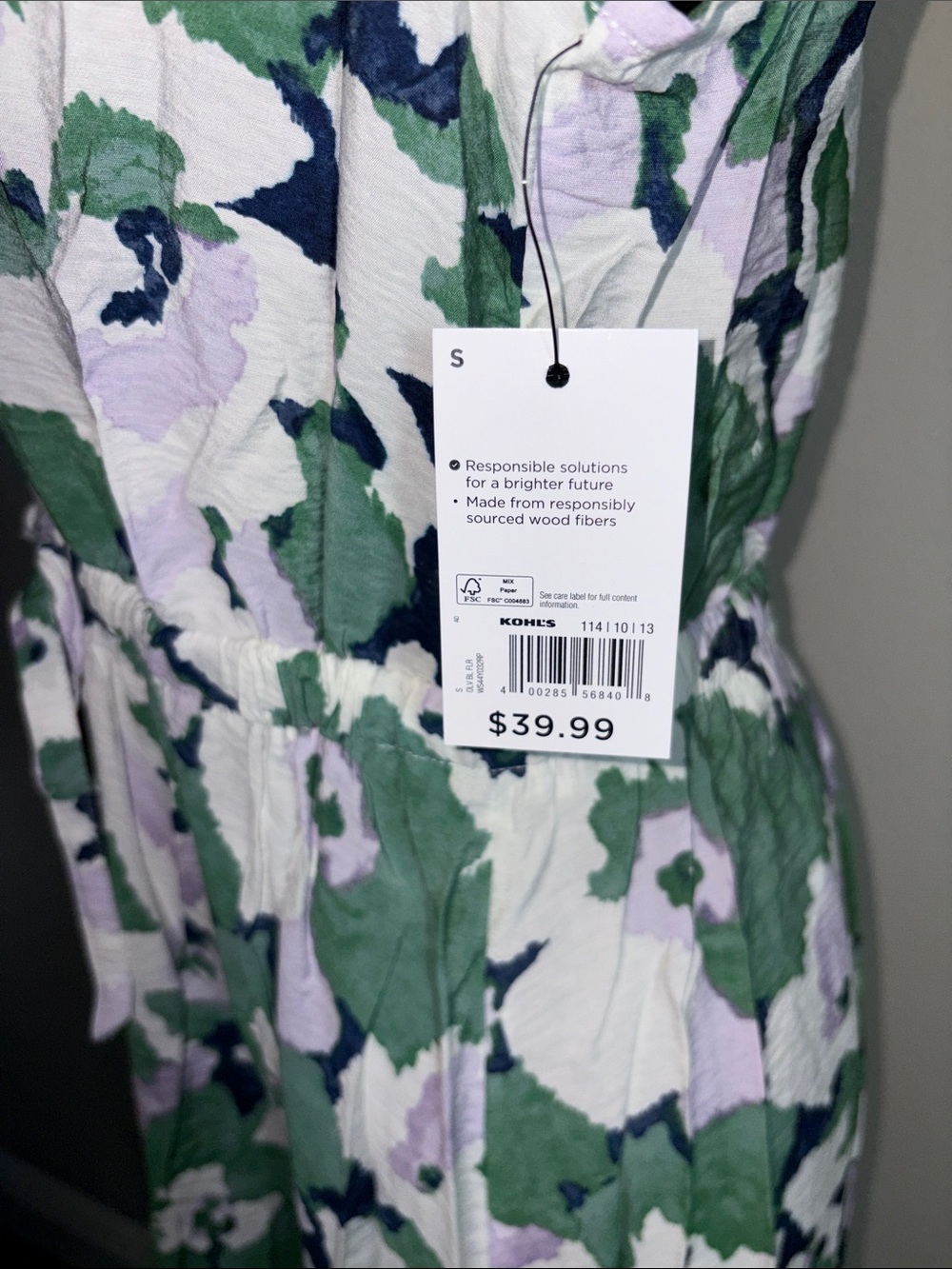 Sonoma Green and White Floral Maxi Dress with Tie Waist - Picture 5 of 8